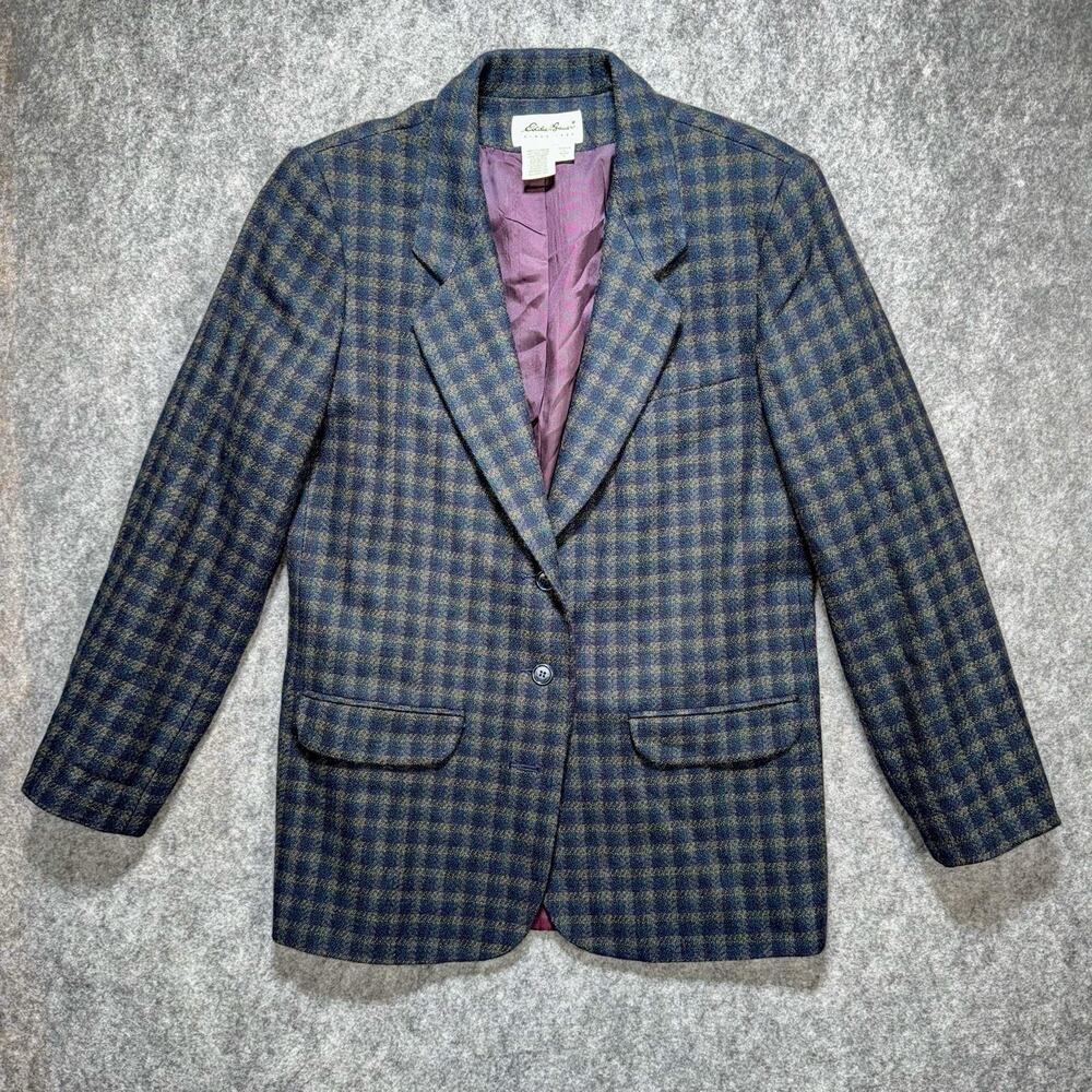 vintage Eddie Bauer blazer Women’s sz M 100% Wool Green Plaid